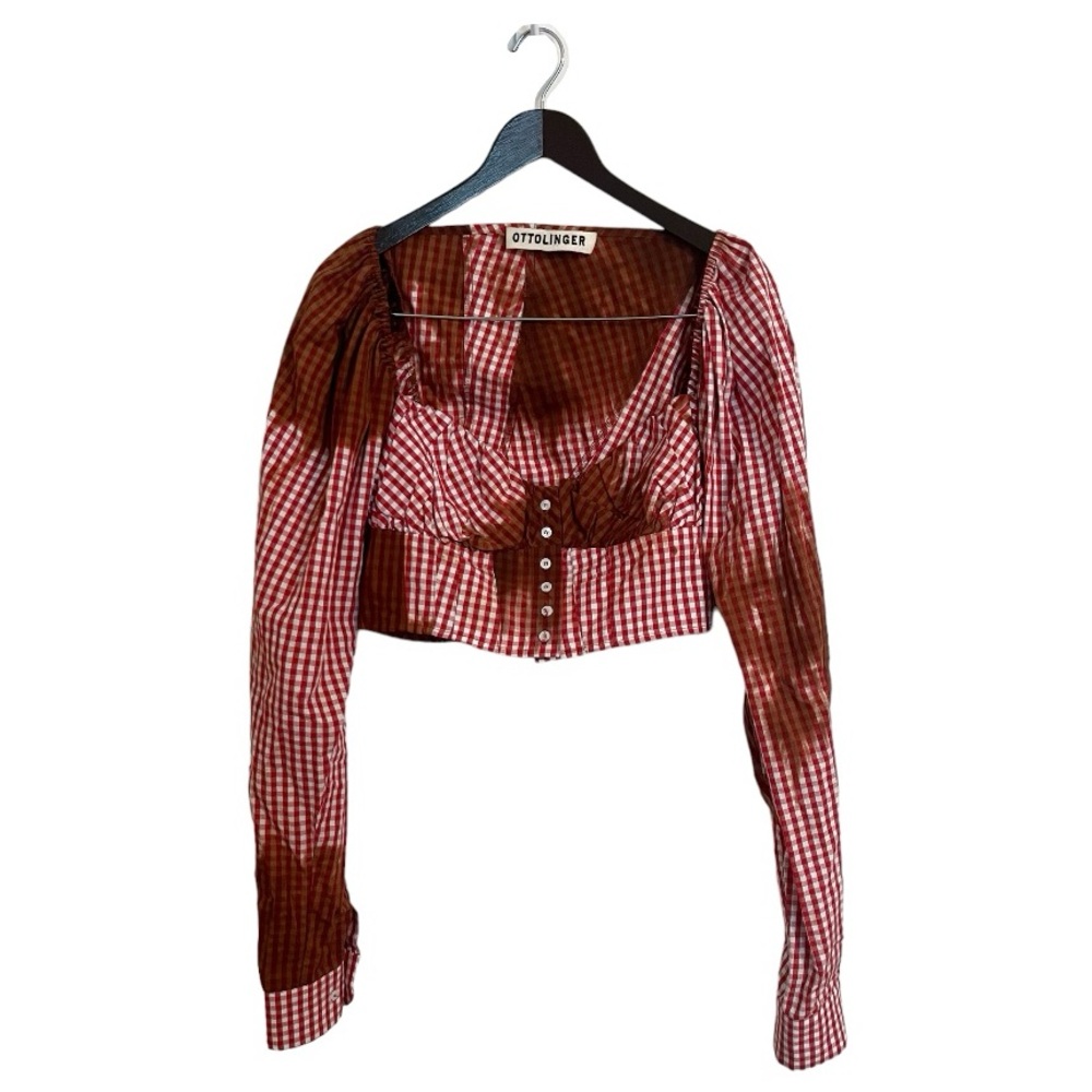 Ottolinger Cropped Gingham Corset Blouse in Red